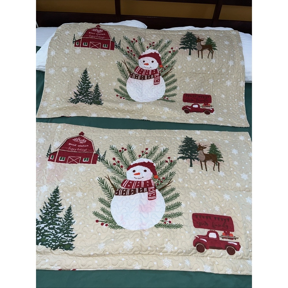 Vintage 3 Pcs King Merry Christmas Quilt Set Festive Bedspread‎ Rustic Farmhouse